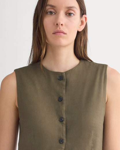 Long Vest in Stretch Linen | Beech