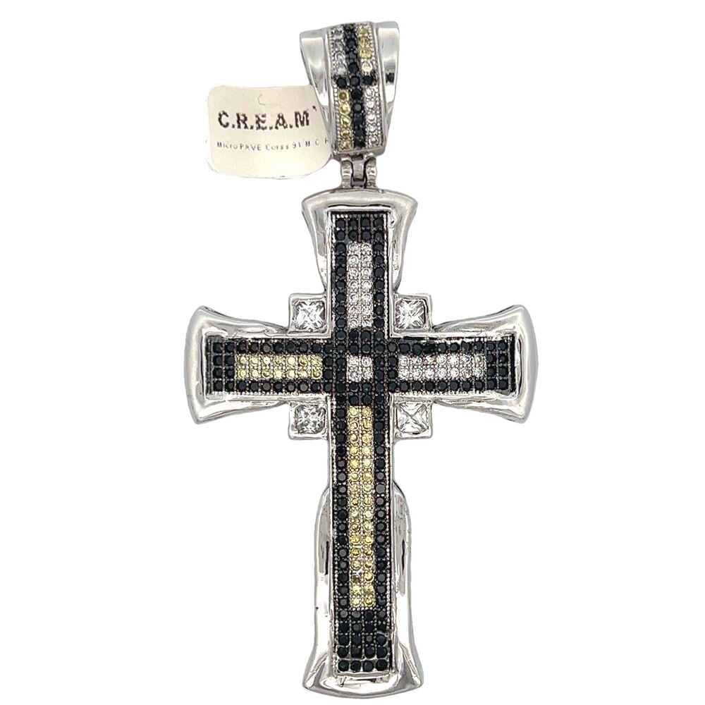 Fancy Cross White Black & Yellow CZ Pendant