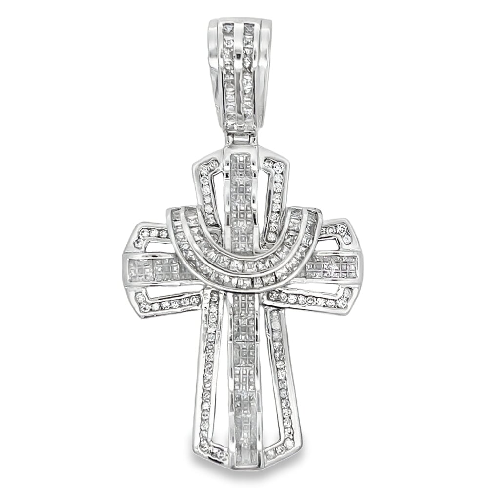Fancy Halo Cross CZ Pendant .925 Sterling Silver