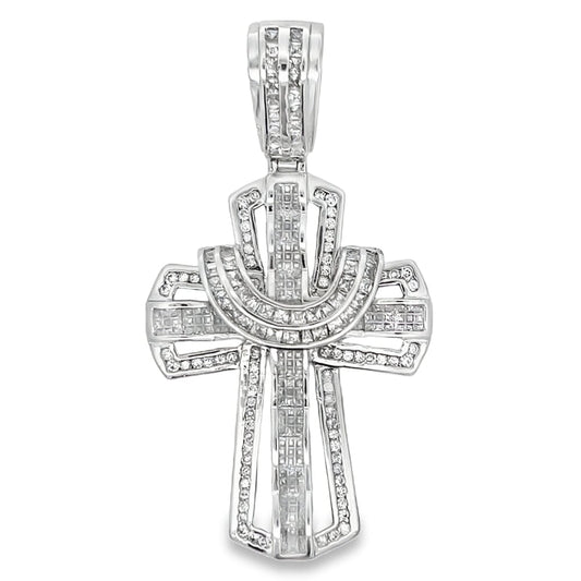Fancy Halo Cross CZ Pendant .925 Sterling Silver