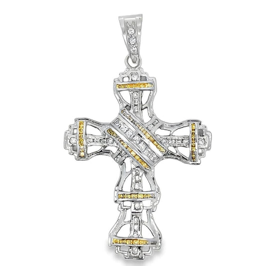Fancy Ribbon Cross CZ Iced Out Pendant