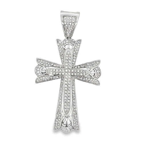 Fanned Cross CZ Pendant .925 Sterling Silver