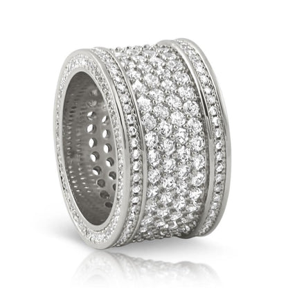 Fat 6 Row Eternity Bling Bling CZ Ring in Rhodium