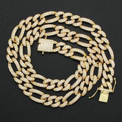 Figaro Bling Bling Chain 10MM  White / Yellow Gold