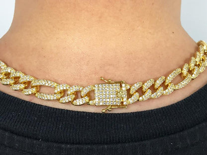 Figaro Bling Bling Chain 10MM  White / Yellow Gold
