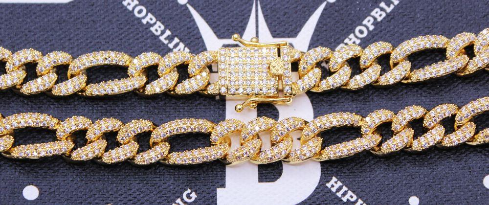 Figaro Bling Bling Chain 10MM  White / Yellow Gold