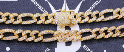 Figaro Bling Bling Chain 10MM  White / Yellow Gold