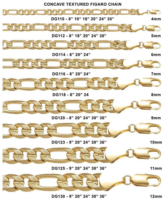 Figaro Concave Frosted Gold Plated Chain Necklace