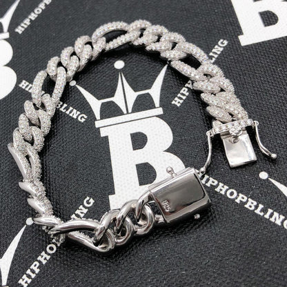Figaro Moissanite Bracelet Iced Out 10MM .925 Sterling Silver