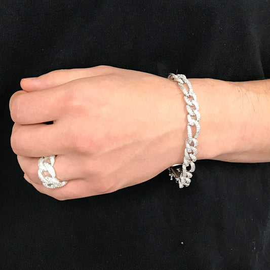 Figaro Moissanite Bracelet Iced Out .925 Sterling Silver