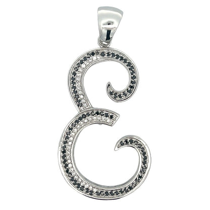 Flat Cursive Initial Letter Black & White CZ Iced Out Pendant