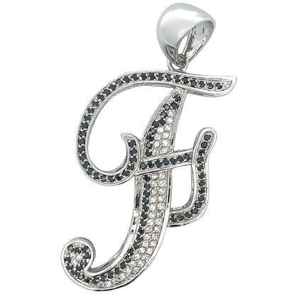 Flat Cursive Initial Letter Black & White CZ Iced Out Pendant