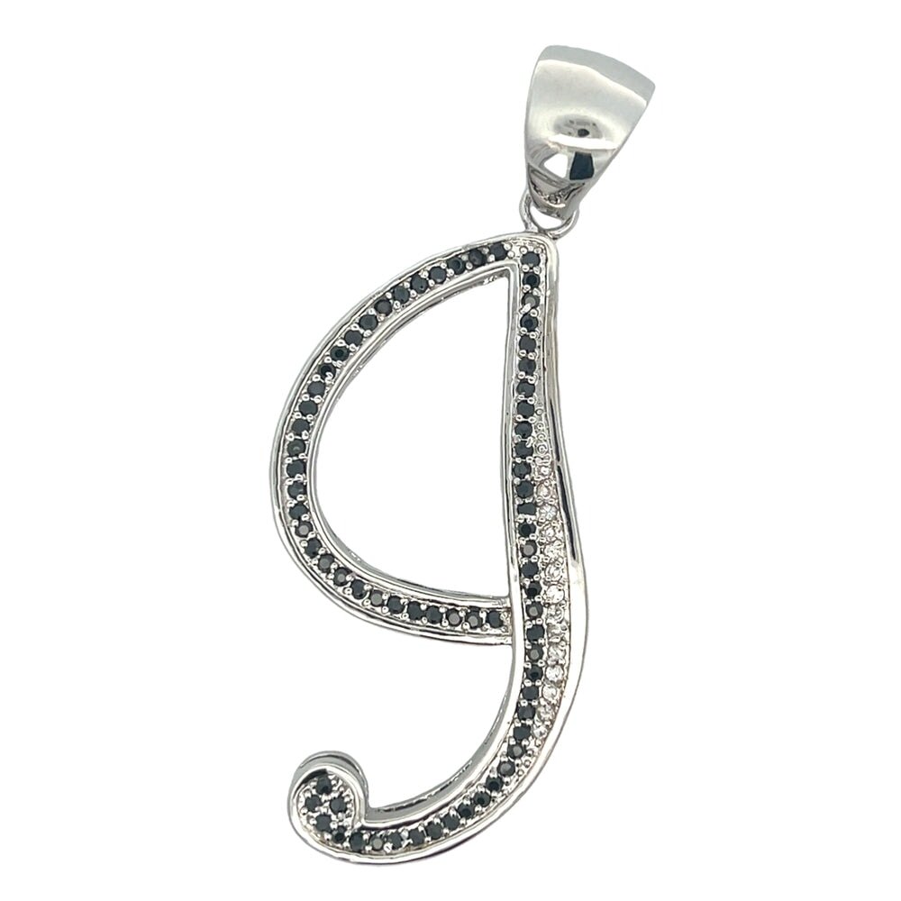 Flat Cursive Initial Letter Black & White CZ Iced Out Pendant