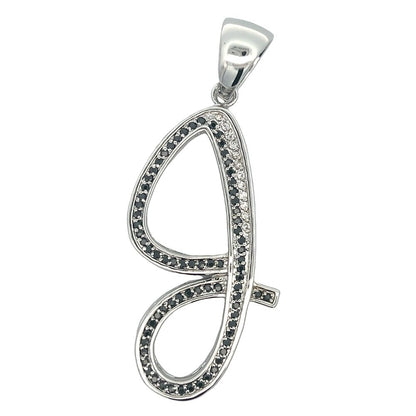 Flat Cursive Initial Letter Black & White CZ Iced Out Pendant