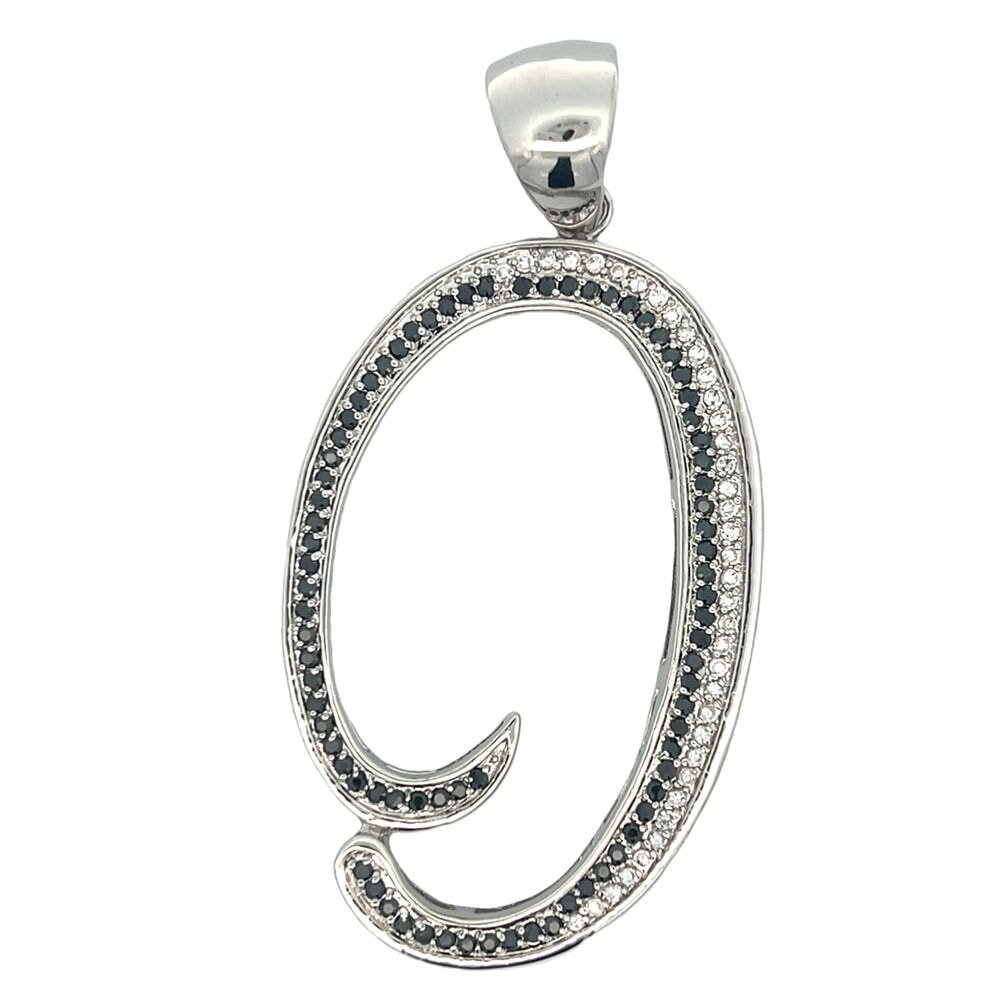 Flat Cursive Initial Letter Black & White CZ Iced Out Pendant