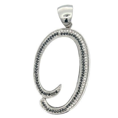 Flat Cursive Initial Letter Black & White CZ Iced Out Pendant