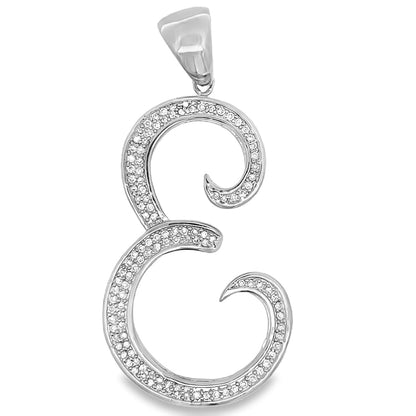 Flat Cursive Initial Letter White CZ Iced Out Pendant