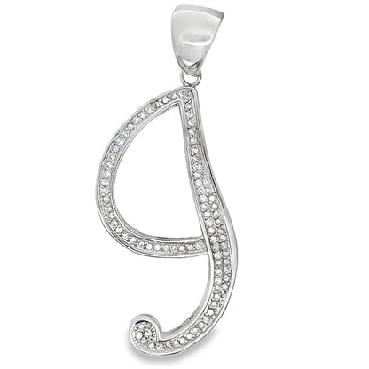 Flat Cursive Initial Letter White CZ Iced Out Pendant