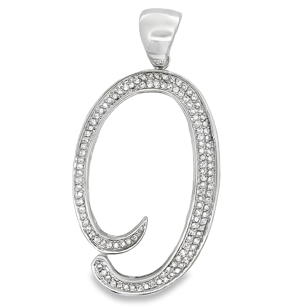 Flat Cursive Initial Letter White CZ Iced Out Pendant