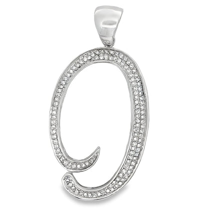 Flat Cursive Initial Letter White CZ Iced Out Pendant