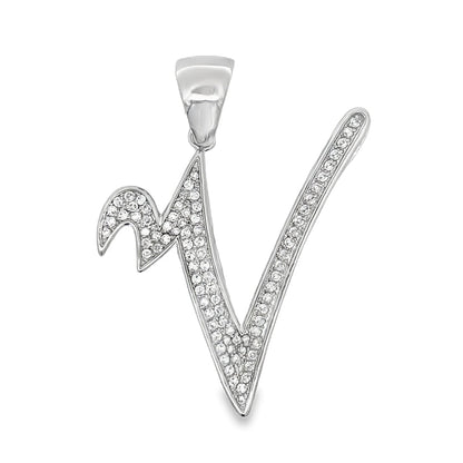 Flat Cursive Initial Letter White CZ Iced Out Pendant