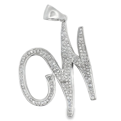 Flat Cursive Initial Letter White CZ Iced Out Pendant