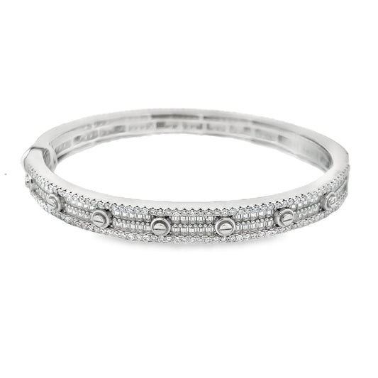 Flathead Baguette Moissanite Iced Out Bangle .925 Sterling Silver