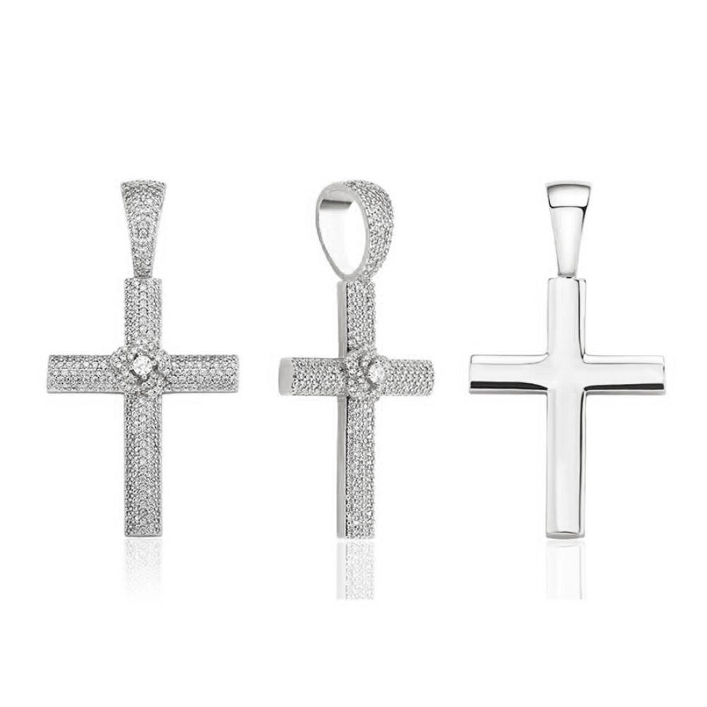 Flower Cross CZ Iced Out Hip Hop Bling Pendant