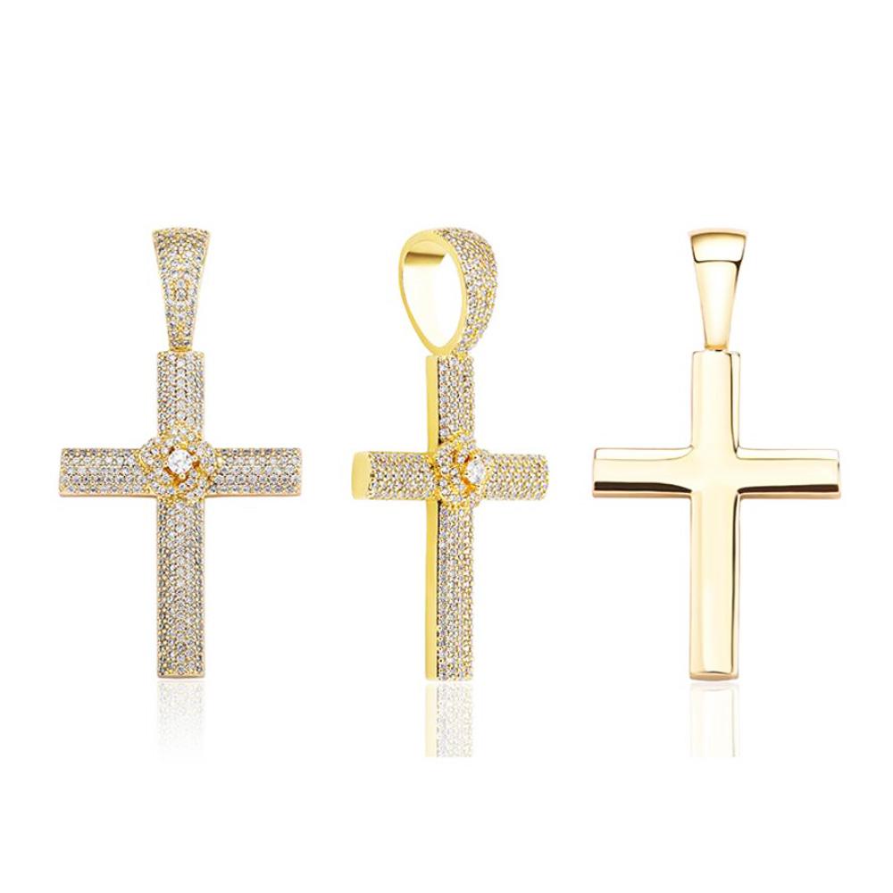 Flower Cross CZ Iced Out Hip Hop Bling Pendant