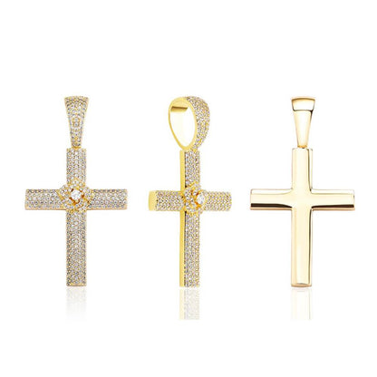 Flower Cross CZ Iced Out Hip Hop Bling Pendant
