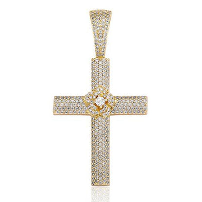 Flower Cross CZ Iced Out Hip Hop Bling Pendant