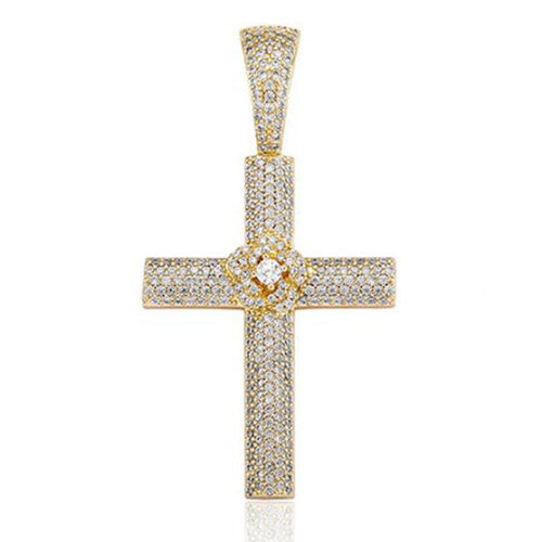 Flower Cross CZ Iced Out Hip Hop Bling Pendant