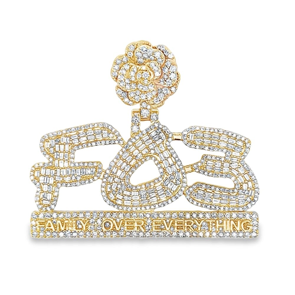 FOE Family Over Everything Baguette Diamond Pendant 4.25cttw 10K Gold