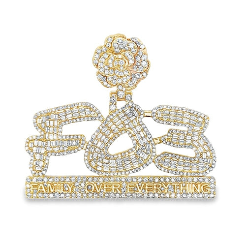 FOE Family Over Everything Baguette Diamond Pendant 4.25cttw 10K Gold