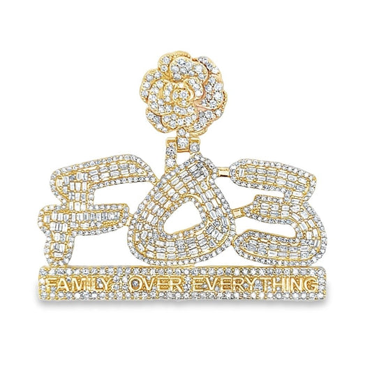 FOE Family Over Everything Baguette Diamond Pendant 4.25cttw 10K Gold