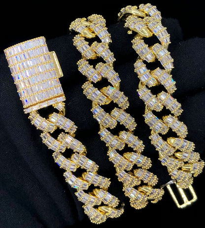 Full Baguette Cuban Hip Hop Bling Bling CZ Iced Out Chain