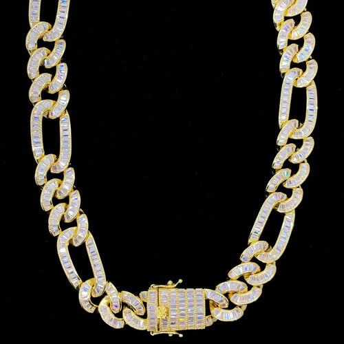 Full Baguette Figaro Hip Hop Bling Bling CZ Iced Out Chain