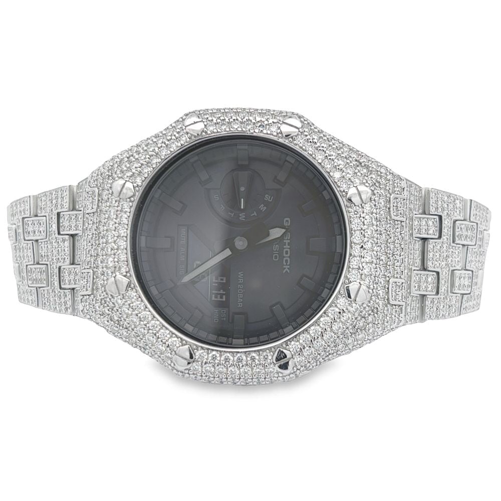 Full Bustdown 17.50 Carat VVS Moissanite Iced Out G Shock GA2100 Watch