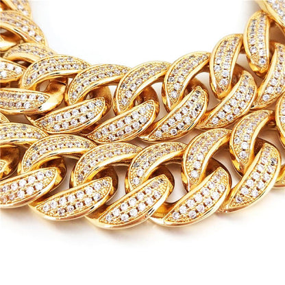 Full CZ Clasp Gold Cuban Chain 15MM Thick