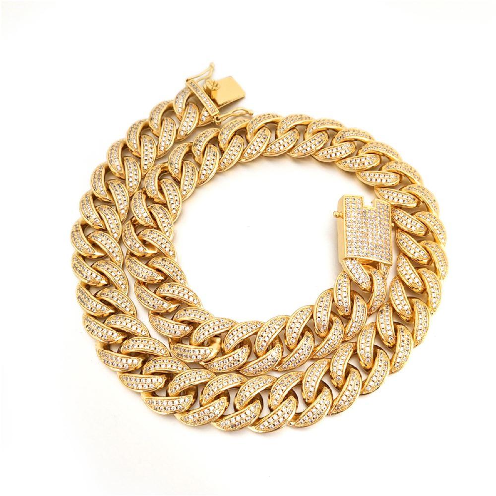 Full CZ Clasp Gold Cuban Chain 15MM Thick