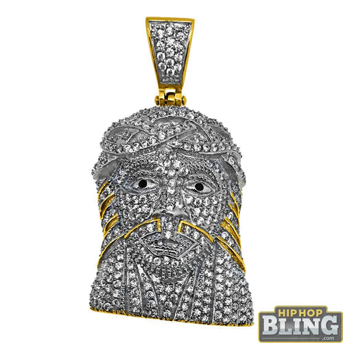 Fully Iced Out Gold Stainless Steel Medium Jesus Piece