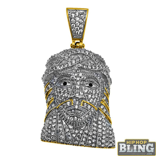 Fully Iced Out Gold Stainless Steel Medium Jesus Piece
