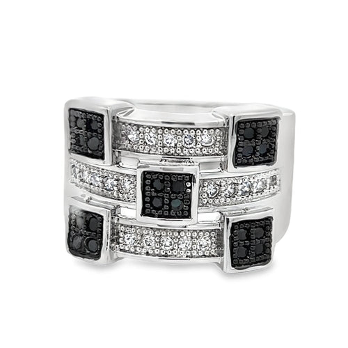 Futuristic Black & White CZ Ring .925 Sterling Silver