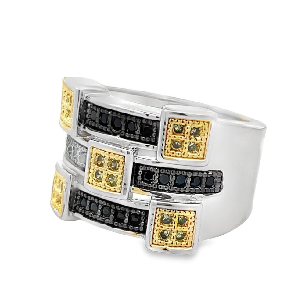Futuristic Black & Yellow CZ Ring .925 Sterling Silver