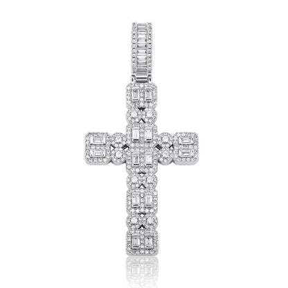 Gem Baguette Cluster Double Cross Iced Out Hip Hop Pendant