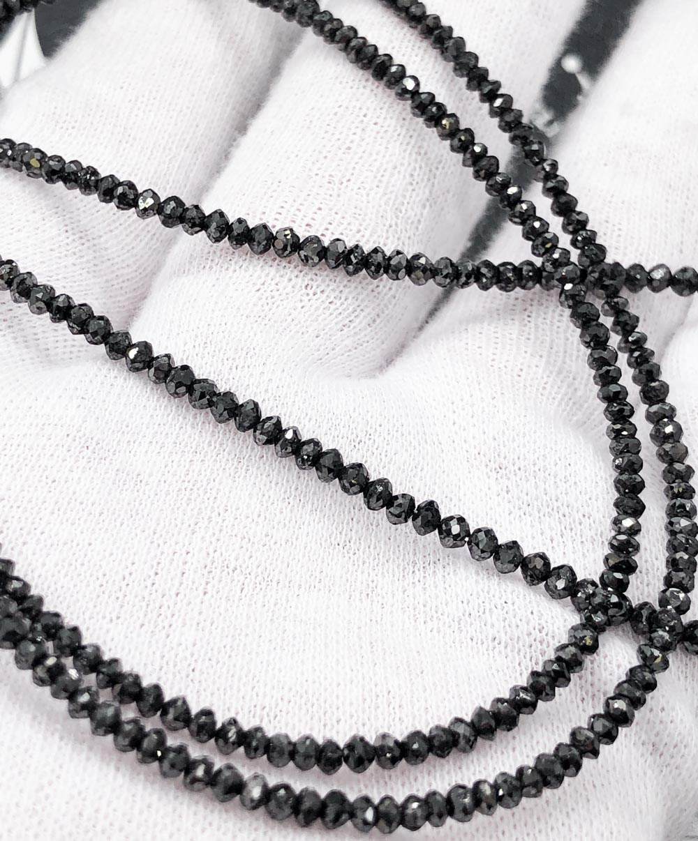 Genuine Black Diamond Solitaire Bead Chain 14K Gold