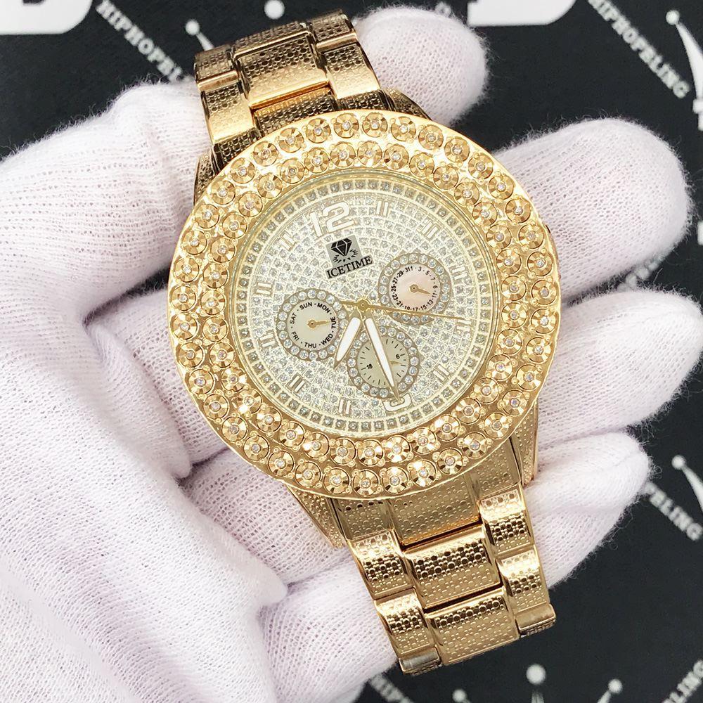 Gold 2 Row .50 Carat Diamond Hip Hop Watch