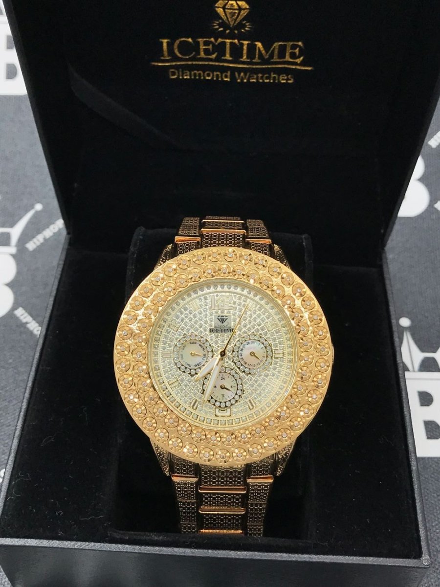 Gold 2 Row .50 Carat Diamond Hip Hop Watch