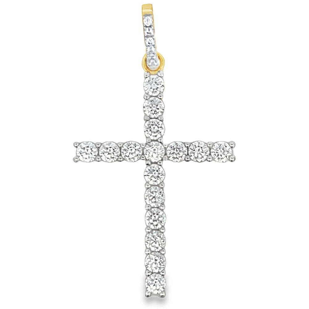 Gold 3MM CZ Tennis Cross Pendant .925 Sterling Silver