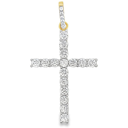 Gold 3MM CZ Tennis Cross Pendant .925 Sterling Silver